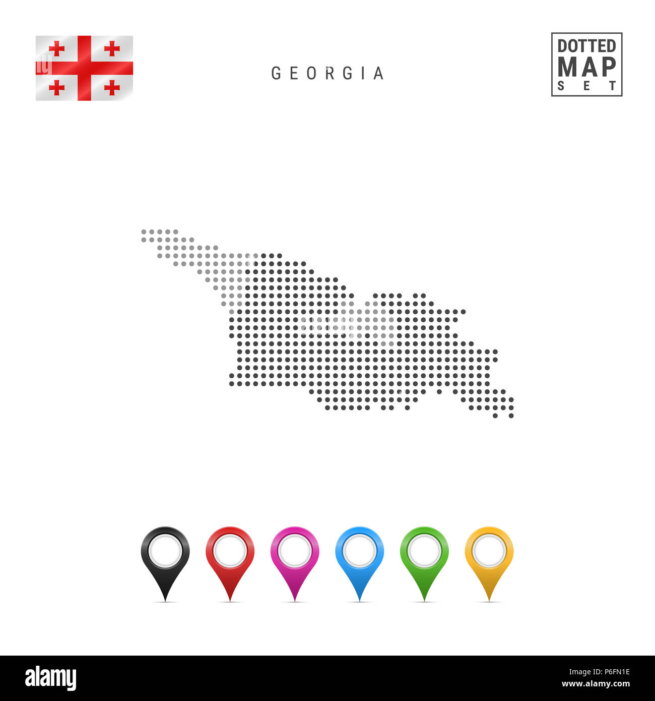 Dotted Map Of Georgia Simple Silhouette Of Georgia The National Flag Of Georgia Set Of Multicolored Map Markers Illustration Isolated On White Bac Stock Photo Alamy