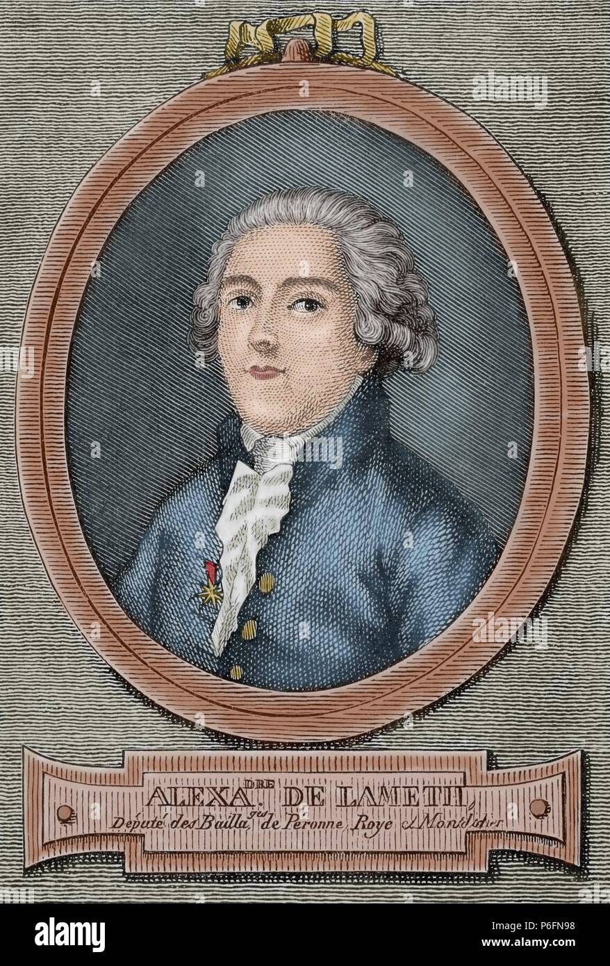 Alexandre de Lameth (1760-1829). French soldier and politician. Engraving in History of France, 1883. Colored. Stock Photo