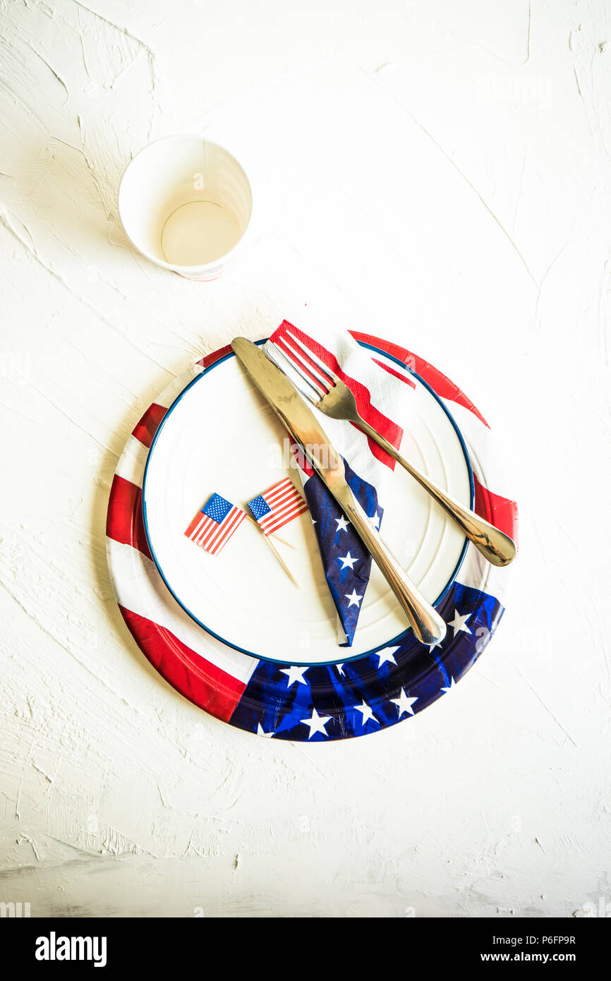 Table setting for 4th July celebration on USA Independence day Stock Photo