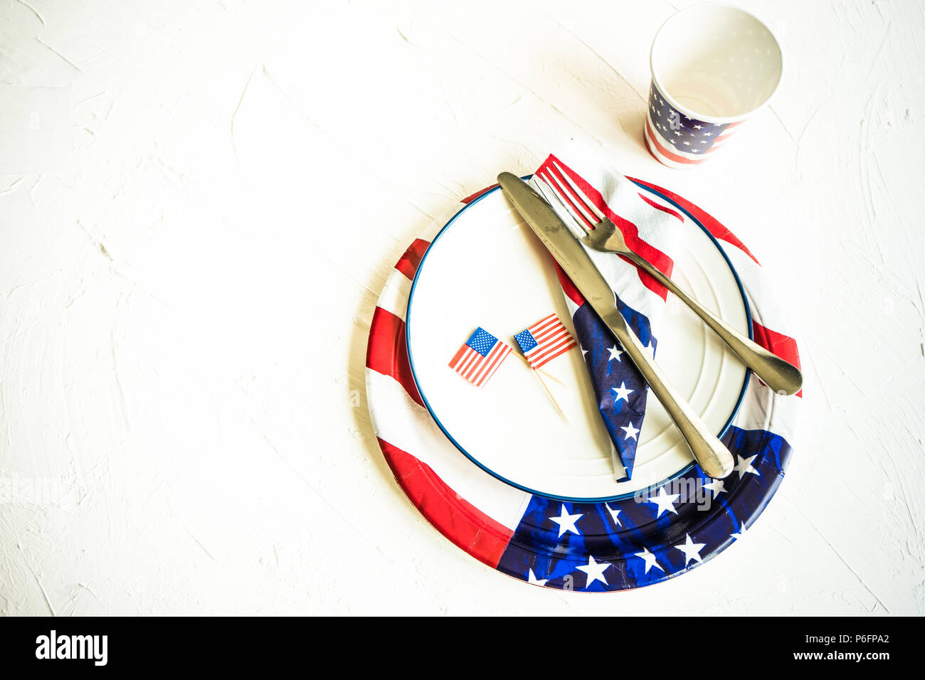 Table setting for 4th July celebration on USA Independence day Stock Photo