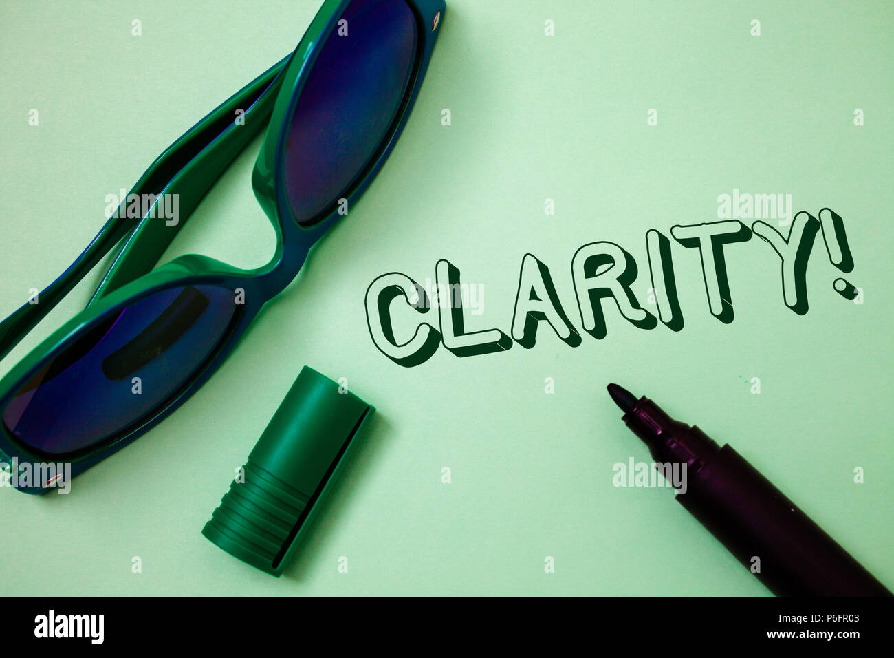 Writing note showing Clarity. Business photo showcasing Certainty Precision Purity Comprehensibility Transparency Accuracy Ideas messages white backg Stock Photo