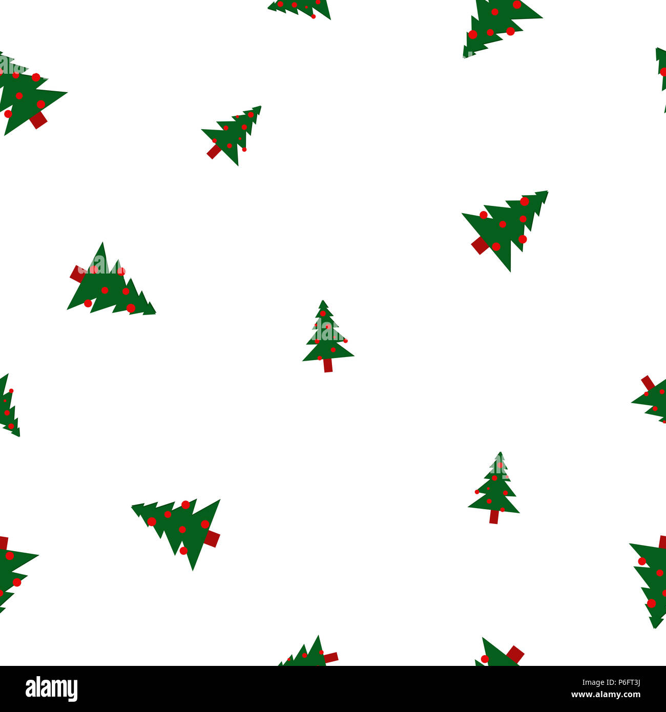 Seamless pattern green Christmas fir trees big and small with red balls ...
