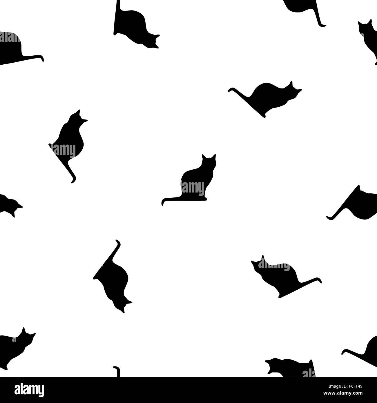 Seamless animals pattern black cats on white background, vector, eps 10 ...