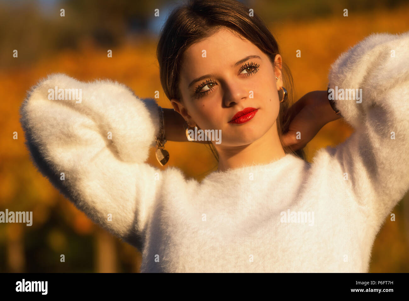 Portrait of smiling girl in the nature Stock Photo - Alamy