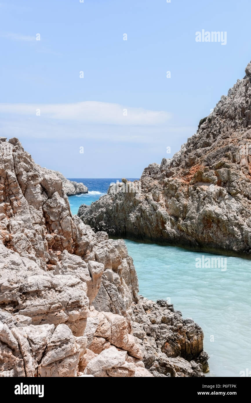 Rock and turquoise water at Seitan Limania Beach, Crete Island Stock Photo