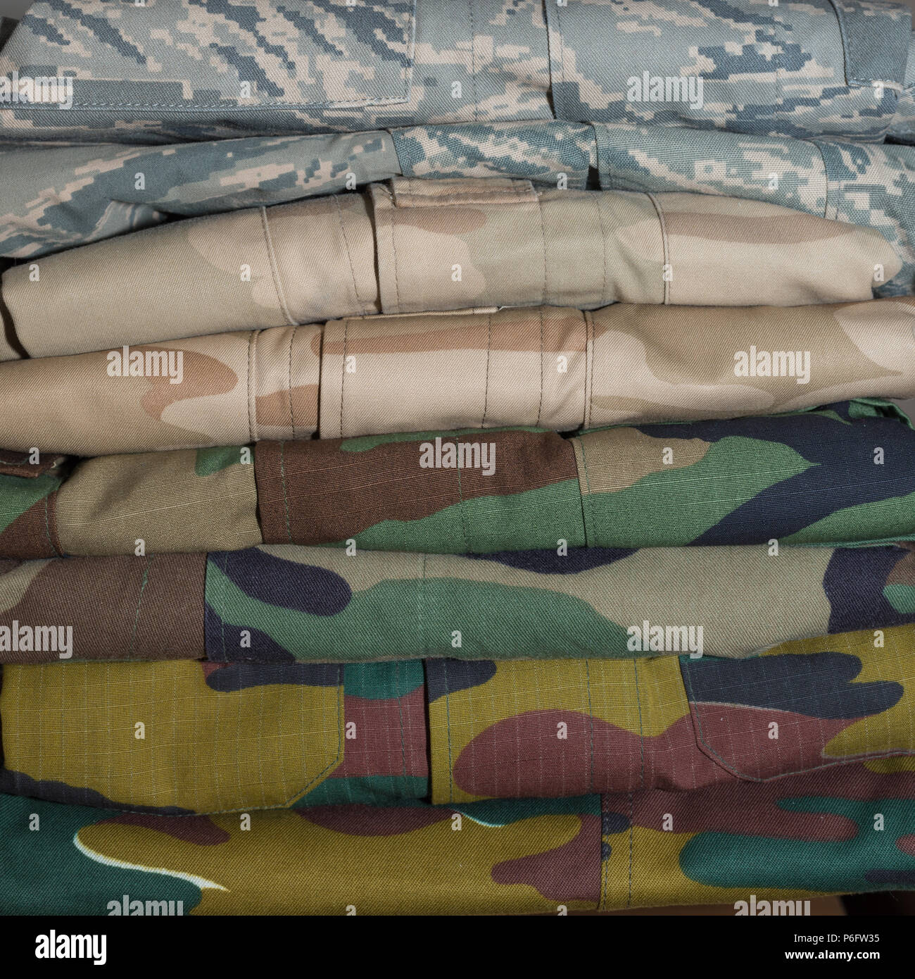 Pile of different camouflaged clothing Stock Photo