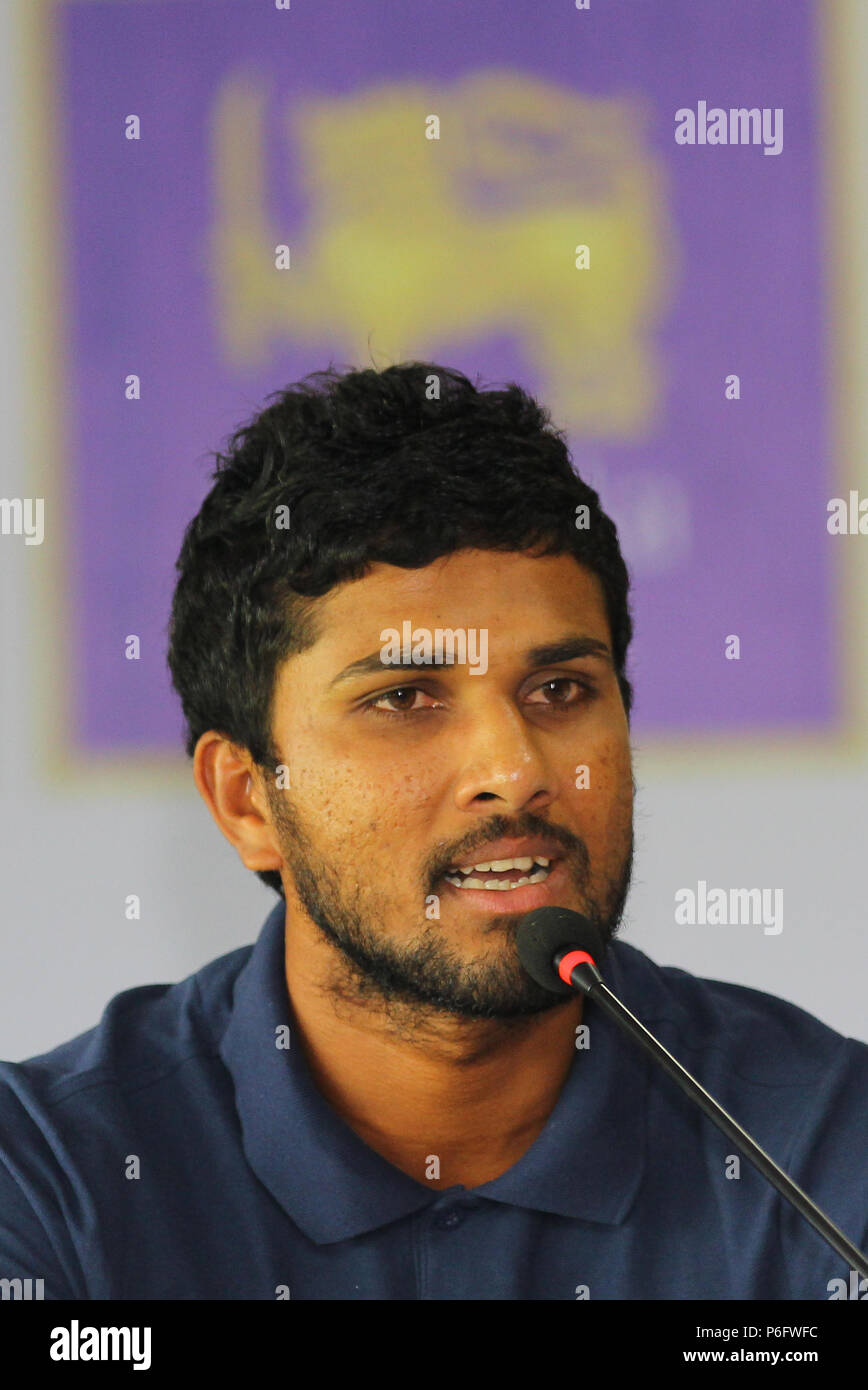 Sri Lankan cricket captain Dinesh Chandimal speaks during a press conference. (Photo by Pradeep Dambarage / Pacific Press) Stock Photo