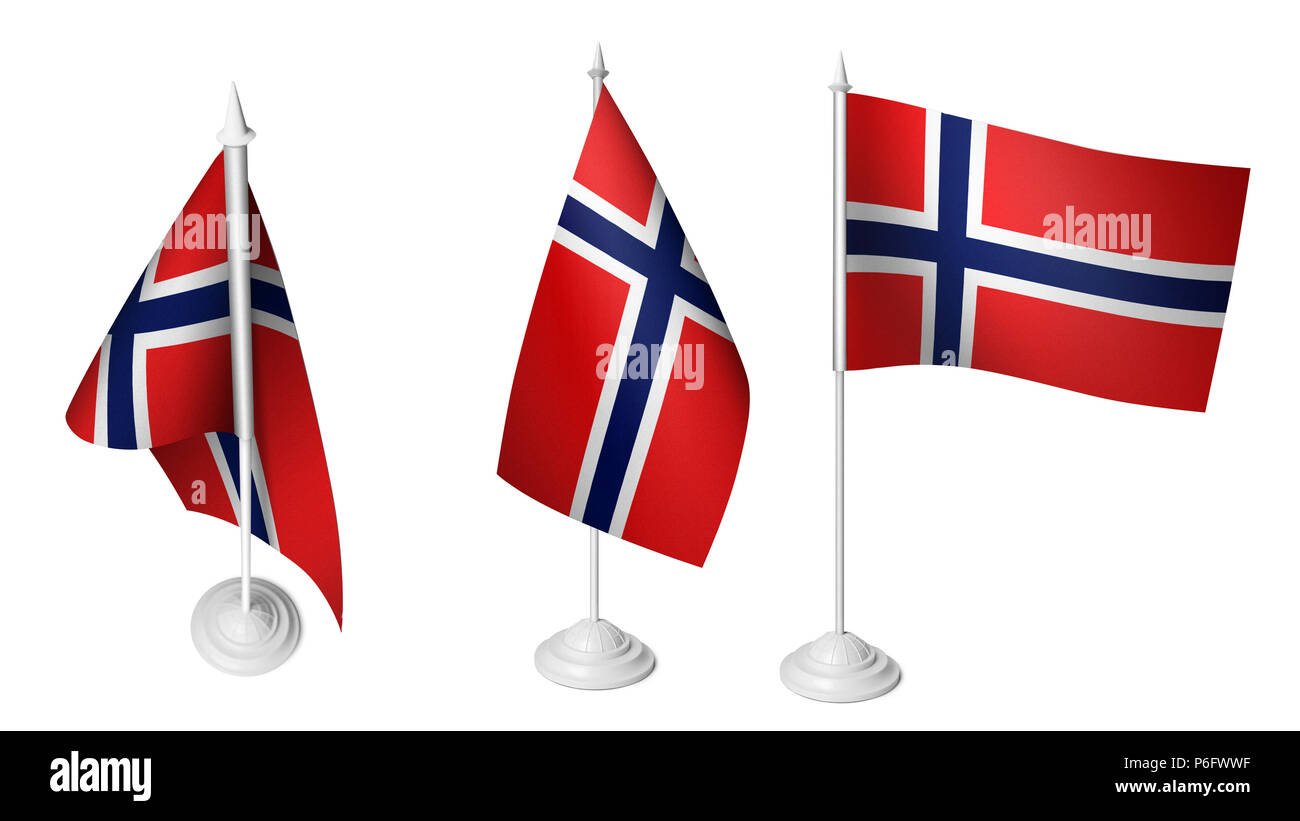 3 Isolated Small Norway Flags, 3D Realistic Norway Flag Rendered Stock ...