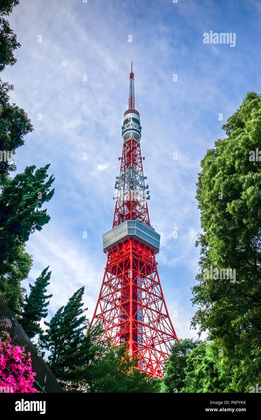 Tokyo tower on a blue sky background, Japan Stock Photo