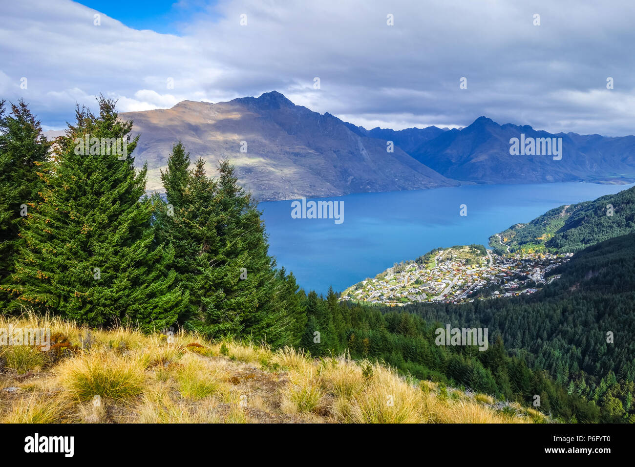 Lake Wakatipu and Queenstown aerial view, New Zealand Stock Photo - Alamy
