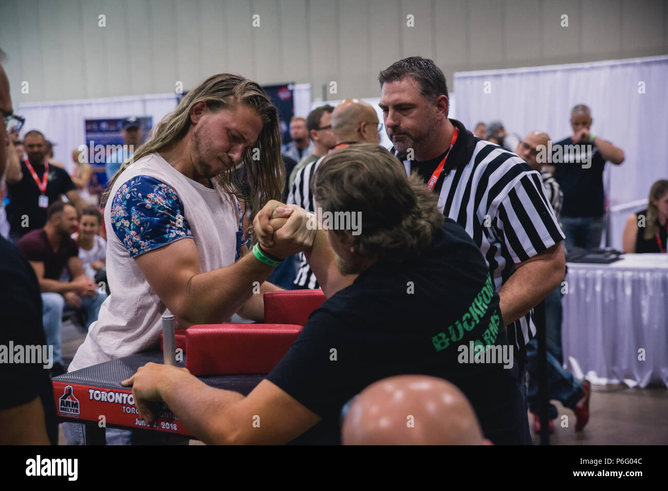 men arm wrestling match Stock Photo