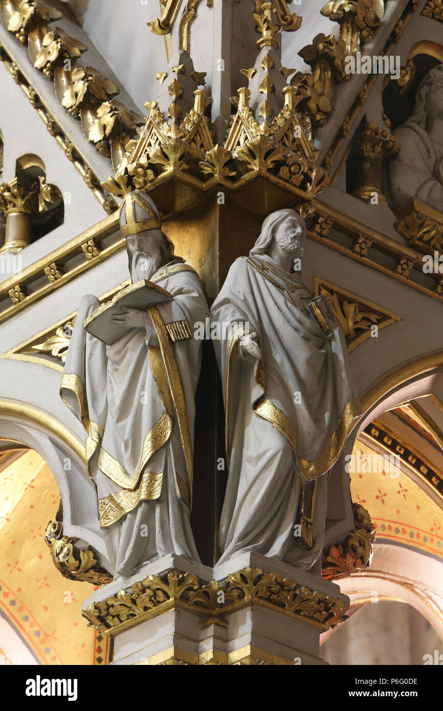 Doctors of the Church, statues on the main altar in Zagreb cathedral dedicated to the Assumption of Mary Stock Photo