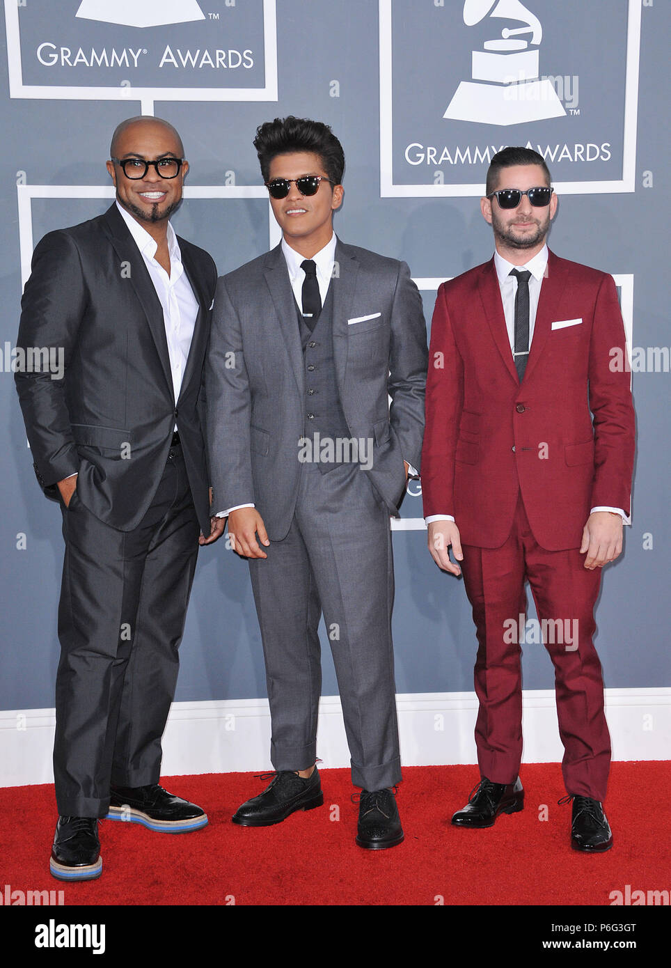 Bruno Mars and the Smeezingtons 138 at The 54th Annual GRAMMY Awards 2012  at the Staples Center In Los Angeles.Bruno Mars and the Smeezingtons 138  Event in Hollywood Life - California, Red