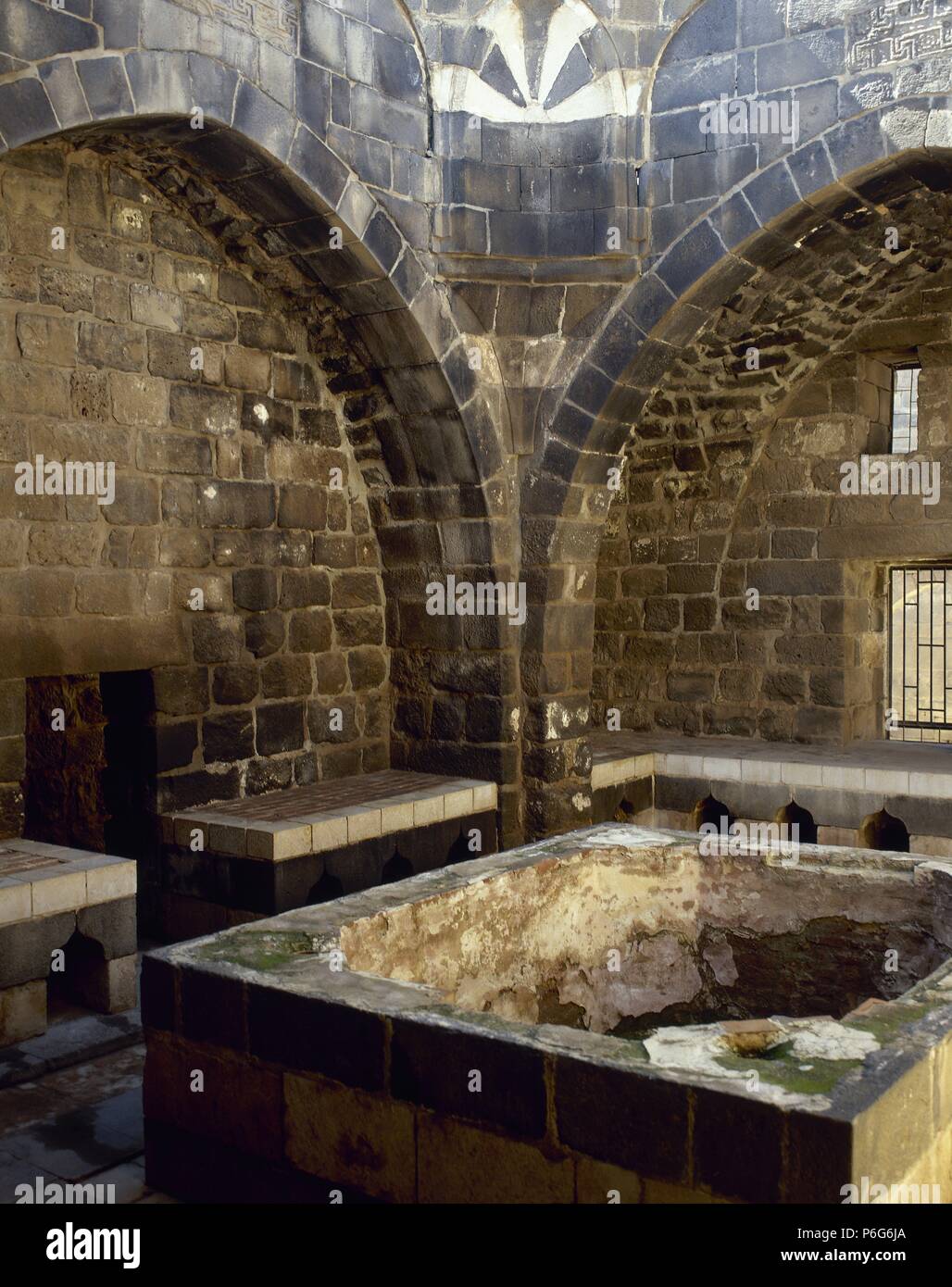 Syria. Bosra. Hammab Manshak. Old public baths. 14th century. ruins. Inside. Stock Photo