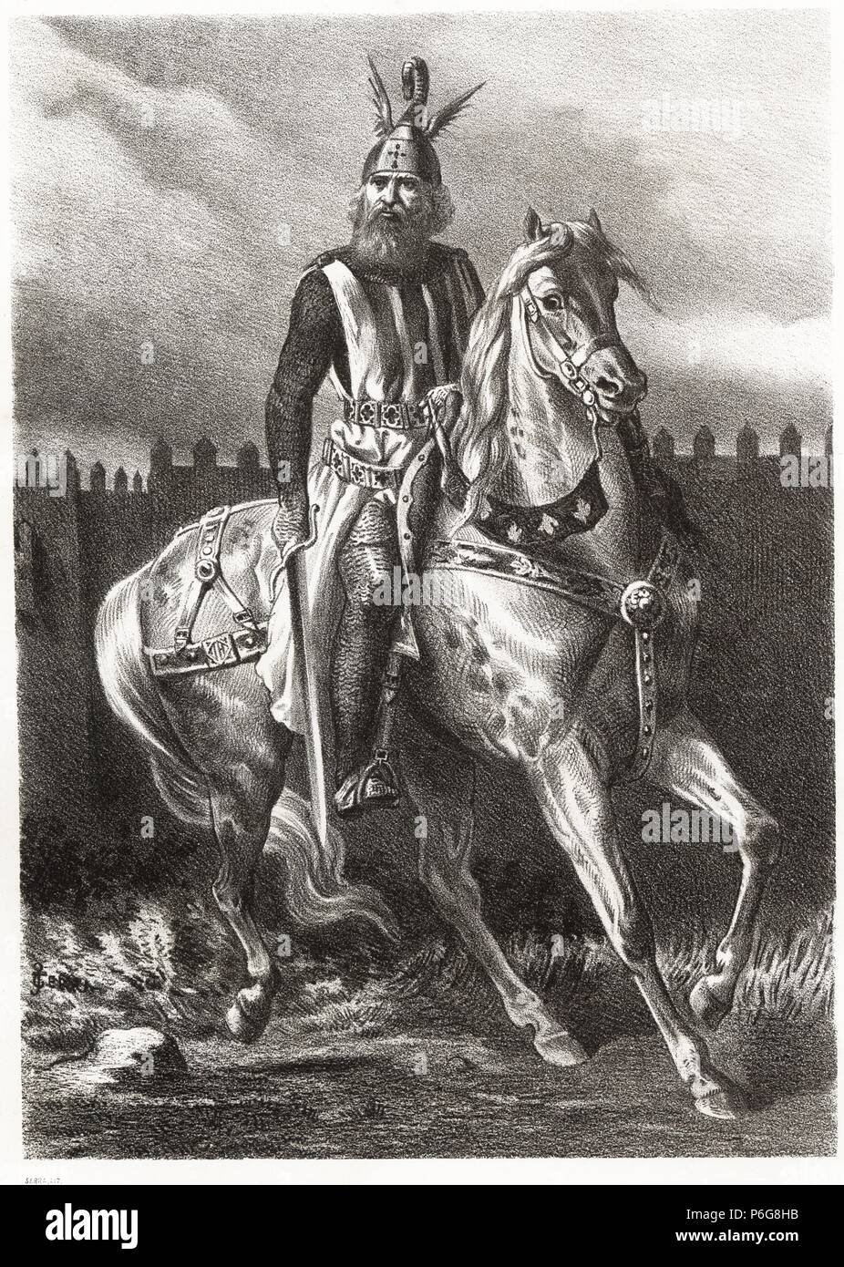 Historia de España. Jaime I el Conquistador (1208-1276), rey de Aragón, Valencia, Mallorca y conde de Barcelona. Grabado de 1872. Stock Photo