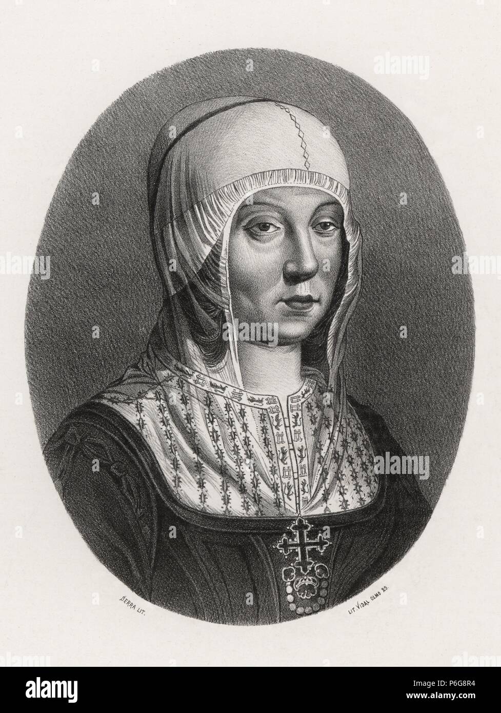 Historia de España. Isabel I de Castilla (1451-1504), Isabel la Católica. Grabado de 1872. Stock Photo