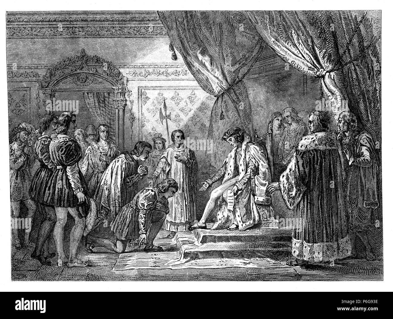 Francia. Clemencia del rey Luis XII en abril de 1498 con motivo de su subida al trono. Grabado de 1853. Stock Photo