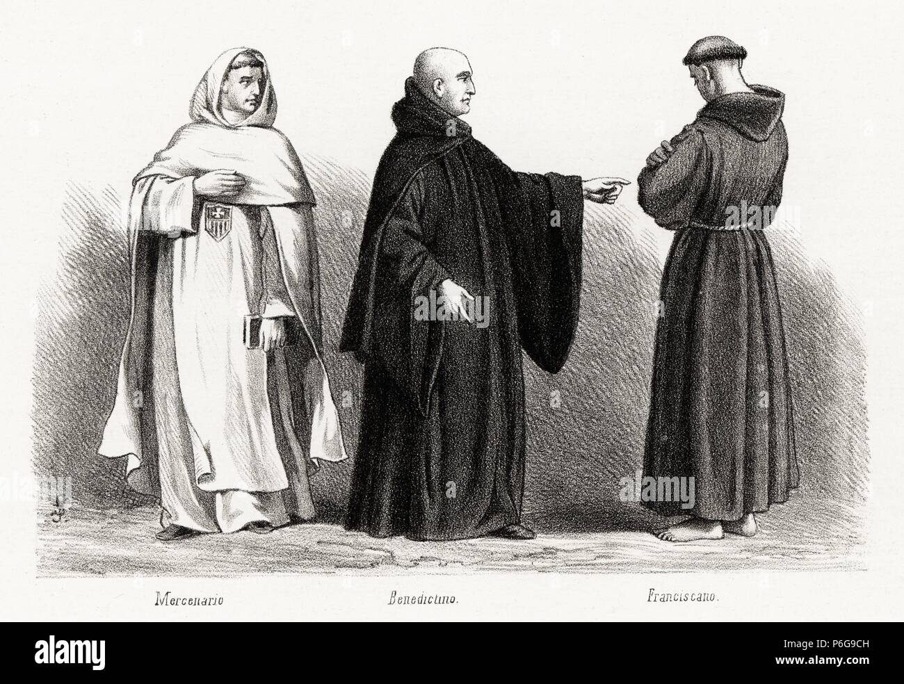 Historia de España. Órdenes religiosas de la Edad Media. Grabado de 1872  Stock Photo - Alamy