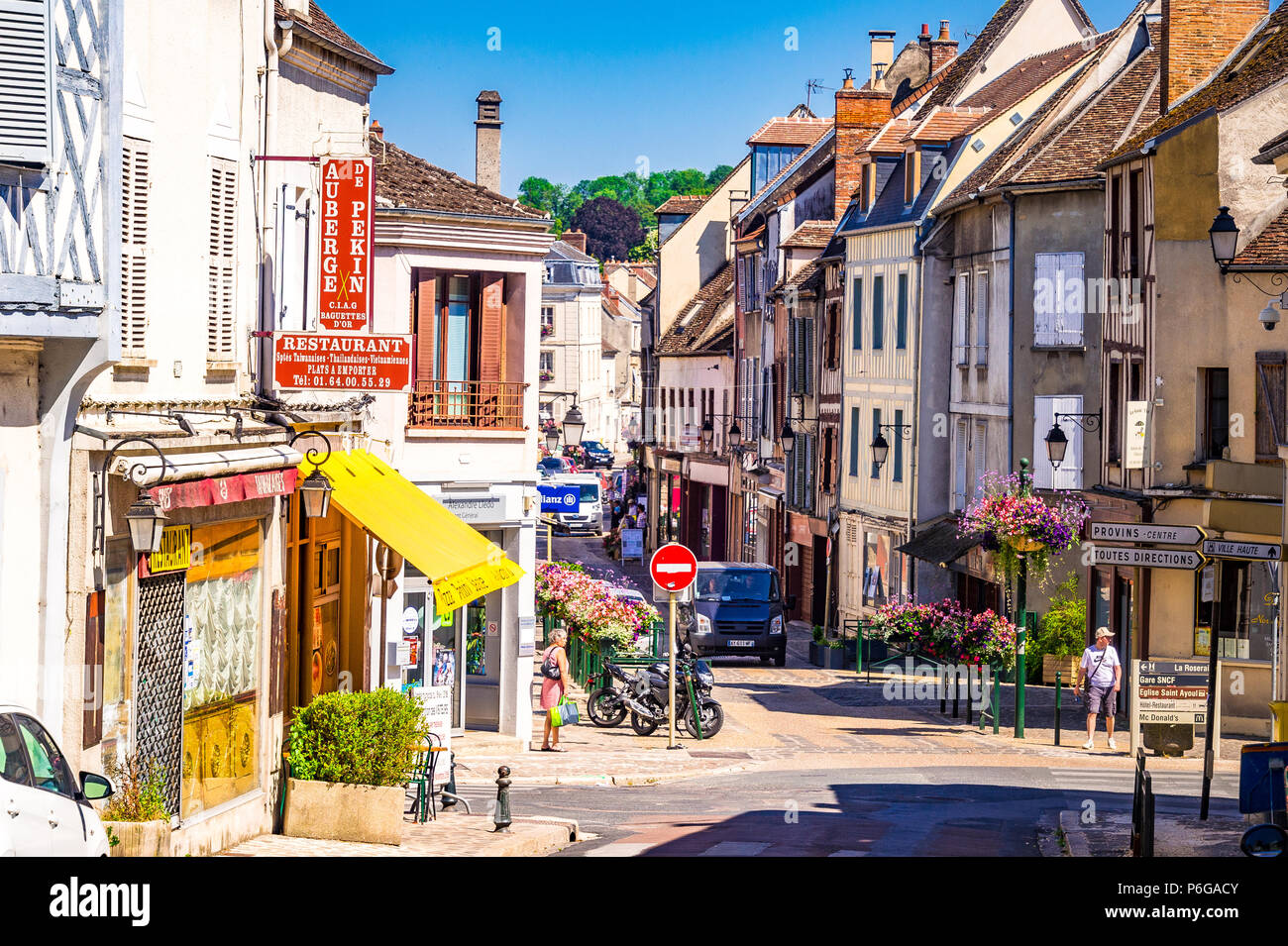 Houses and streets of the lower part of town in Provins, France Stock Photo