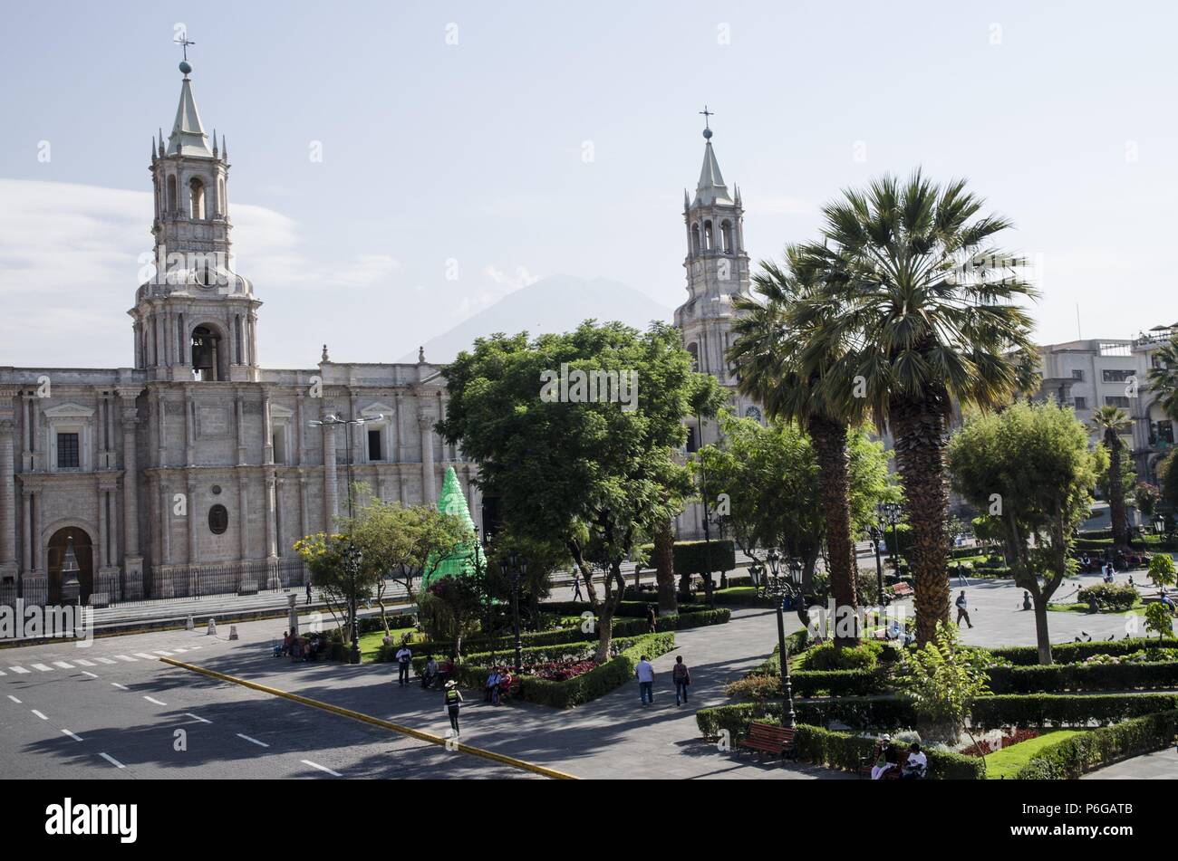 Plaza de Armas of Arequipa city and the Cathedral1844.Arequipa. Peru