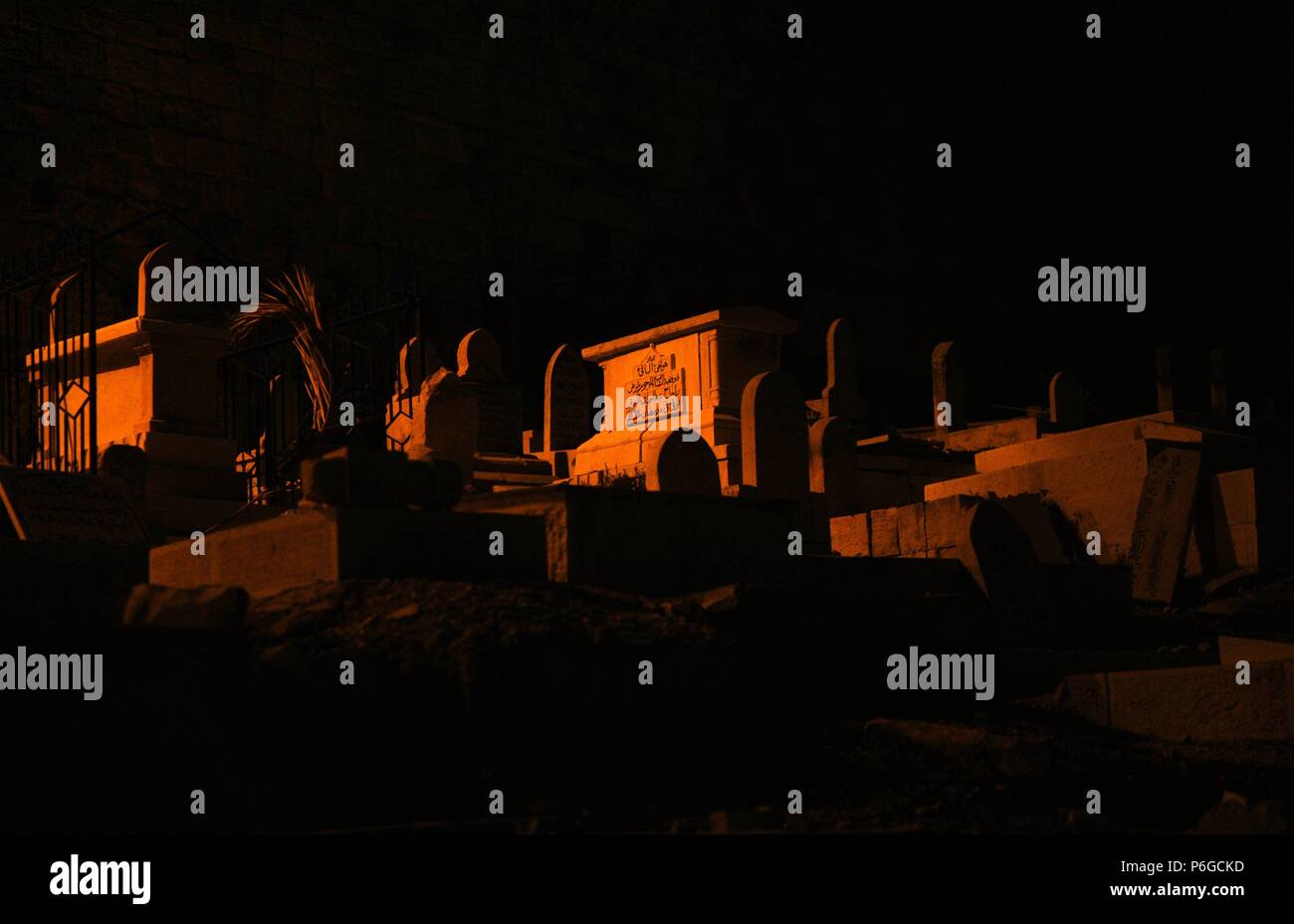 Israel. Jerusalem. Muslim cemetery near the walls, at night. Stock Photo