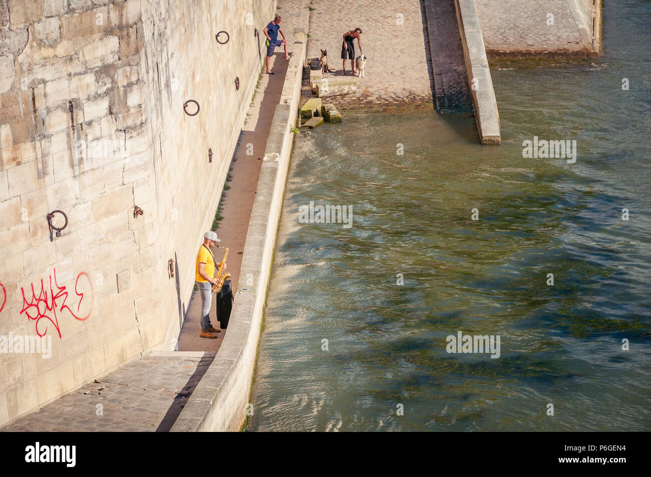 Saxophone on the river Seine Stock Photo