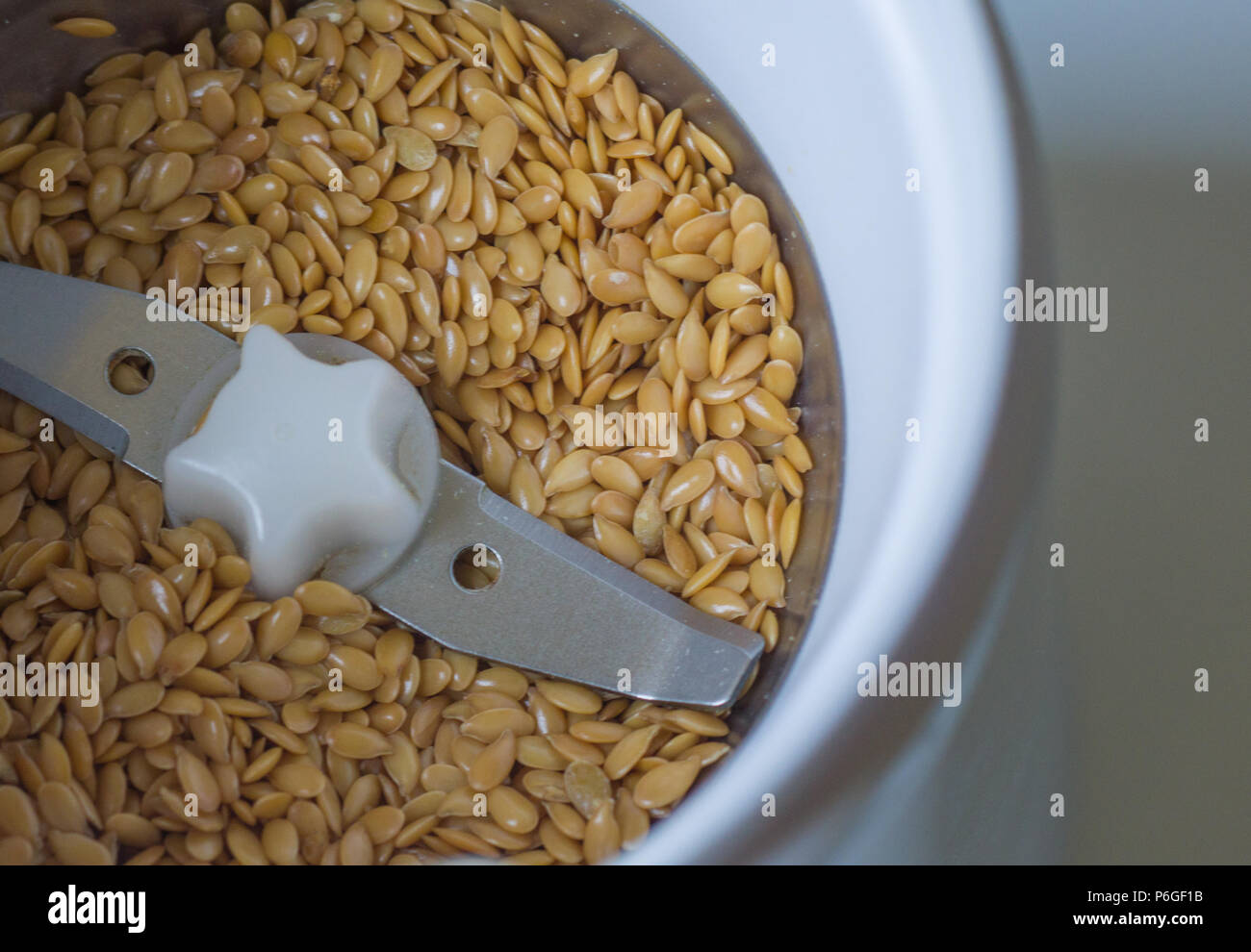 Organic flax seeds for breakfast in the blender Stock Photo Alamy
