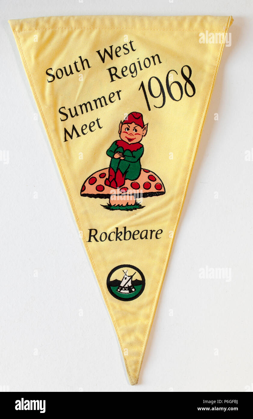 Old Vintage British Camping Flag or Pennant - South WEst Region Rockbeare 1968 Stock Photo