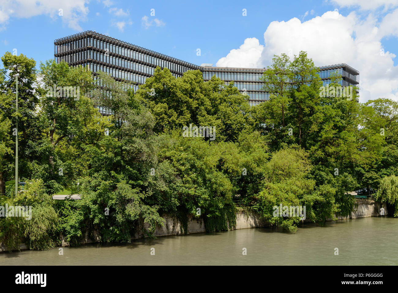 Munich, Germany - June 2, 2018: Modern building of European Patent Office EPO headquarters on Isar river in Munich Stock Photo