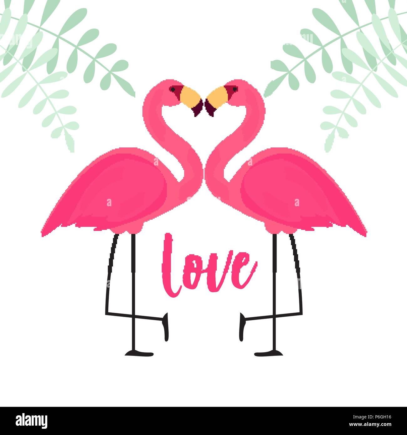 Cute Pink Flamingo in Love Background Vector Illustration Stock Vector  Image & Art - Alamy
