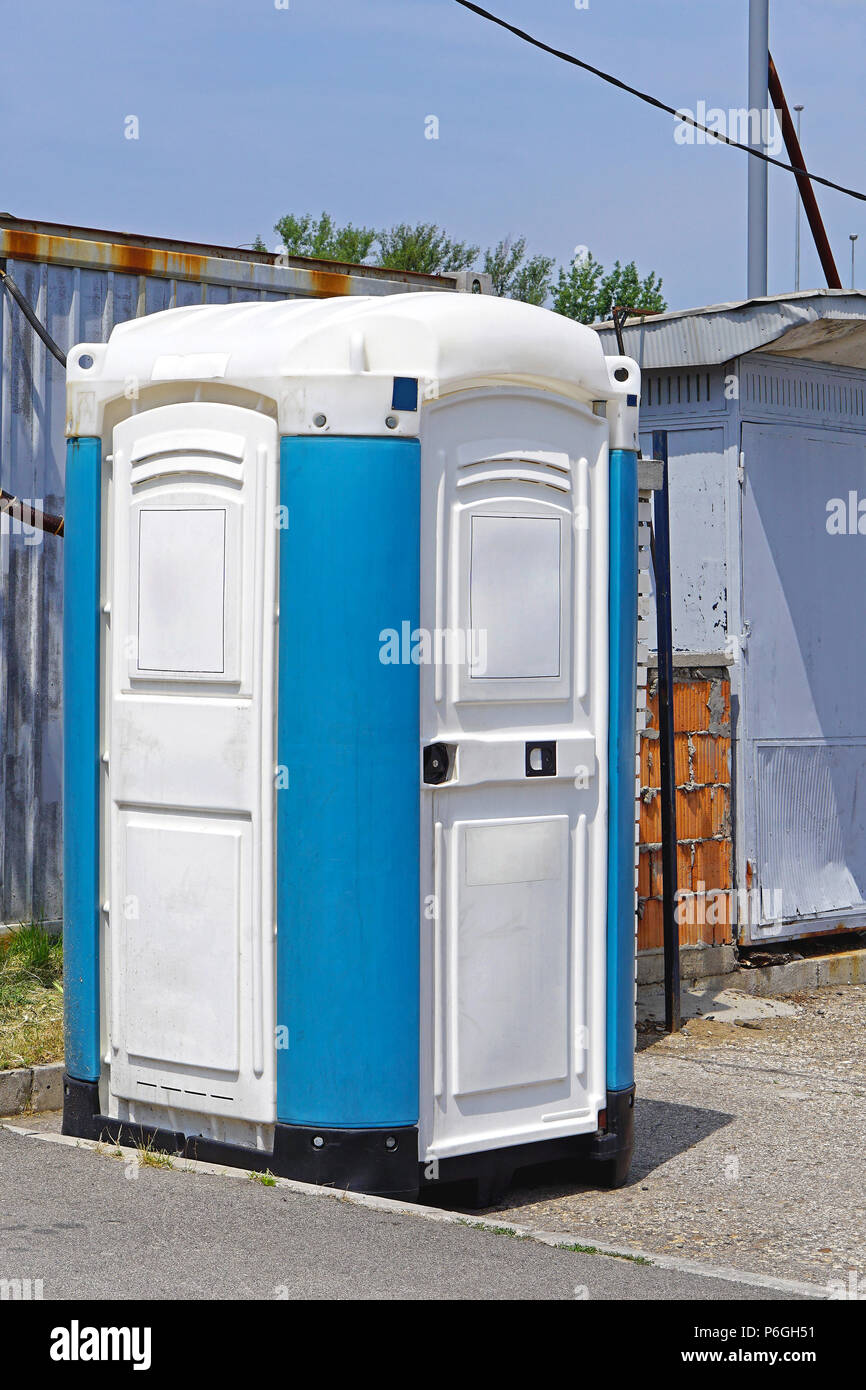 portable toilet cabin at open construction site Stock Photo - Alamy