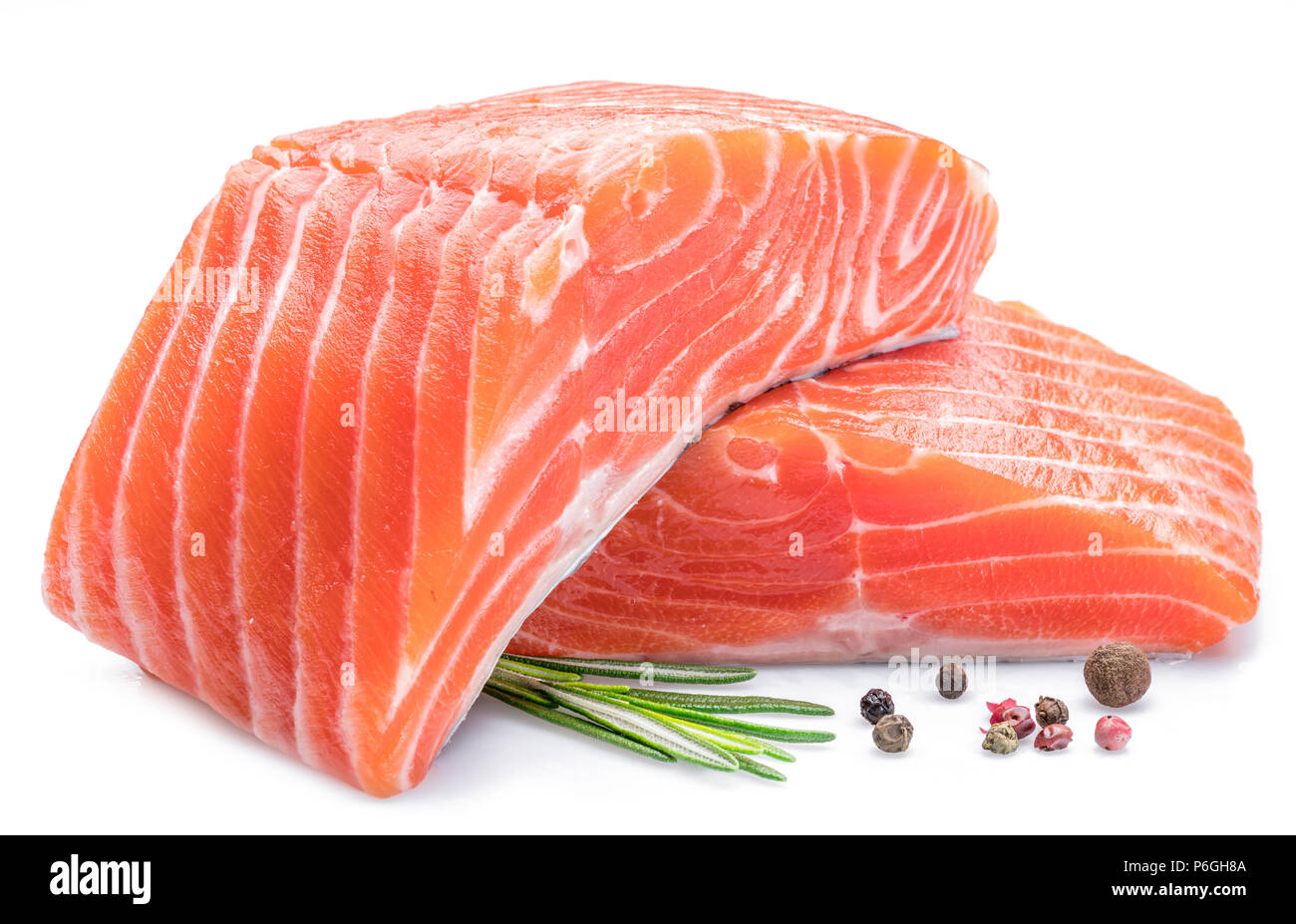 Fresh raw salmon fillets isolated on white background Stock Photo - Alamy