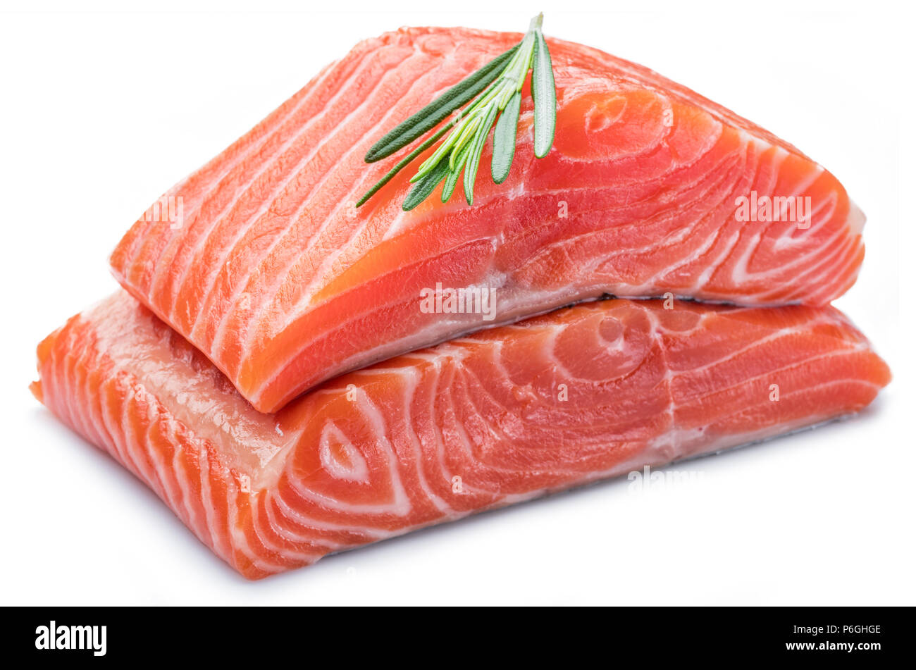 Fresh raw salmon fillets isolated on white background Stock Photo - Alamy