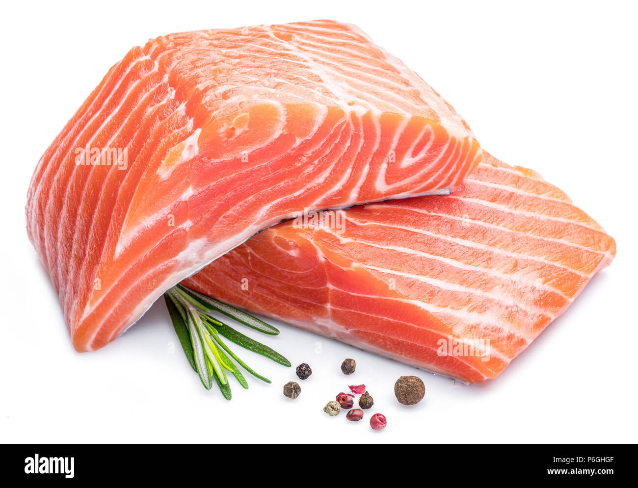 Fresh raw salmon fillets isolated on white background Stock Photo - Alamy