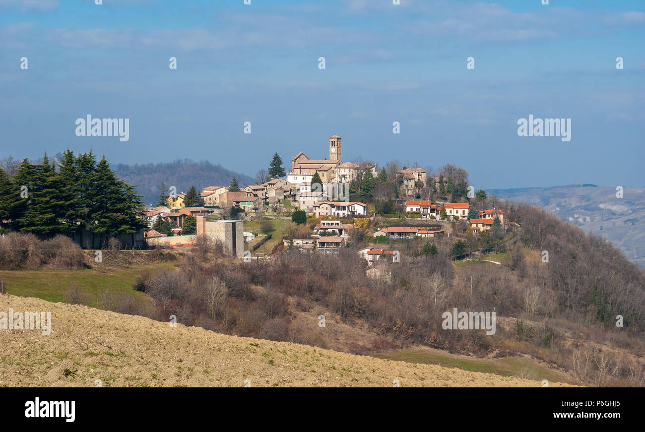 View of the small town of Fortunago, in the hills of Oltrepo' Pavese Stock Photo