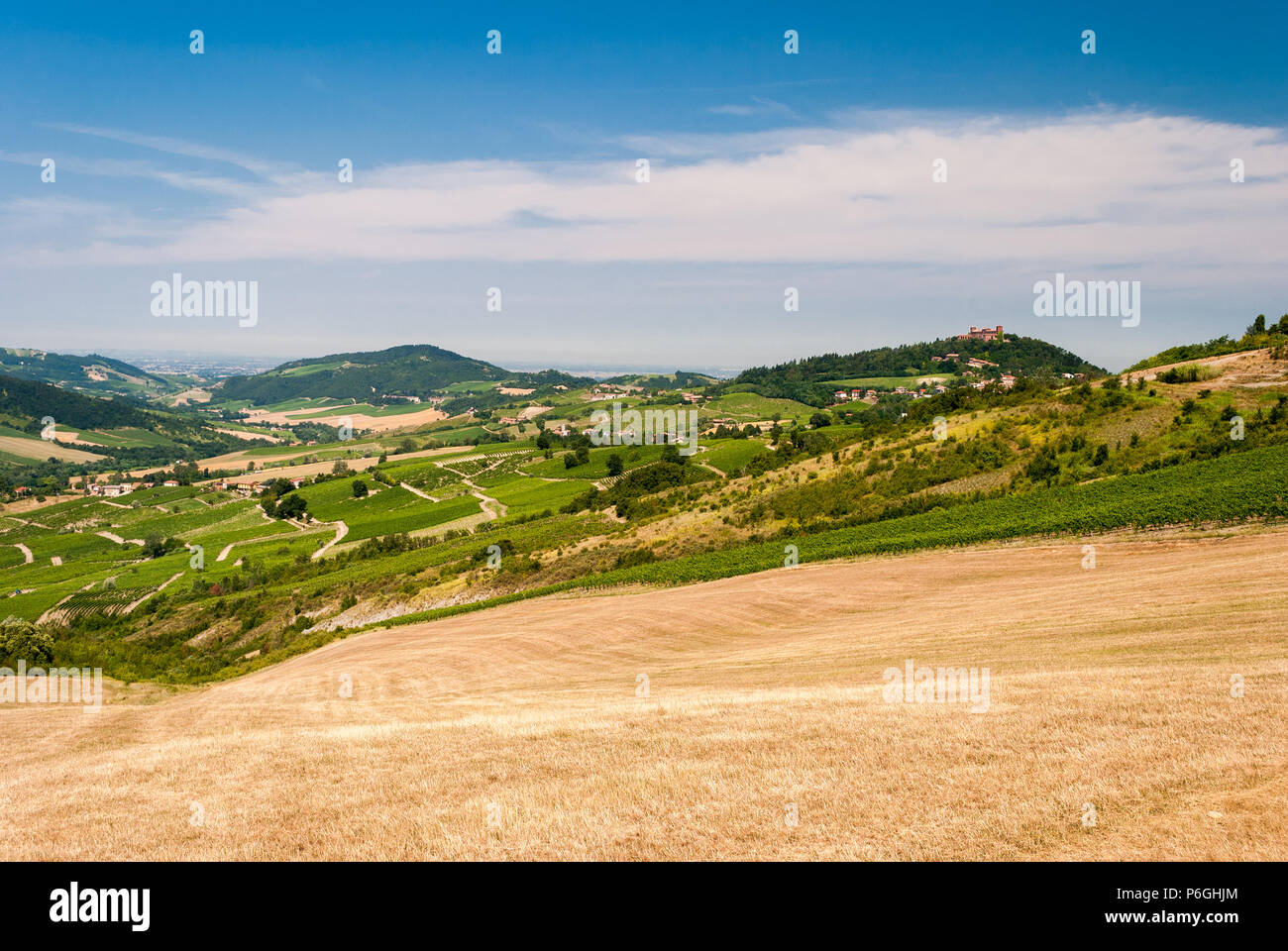Cultivated hills in Oltrepo' Pavese (Lombardy, Italy) Stock Photo