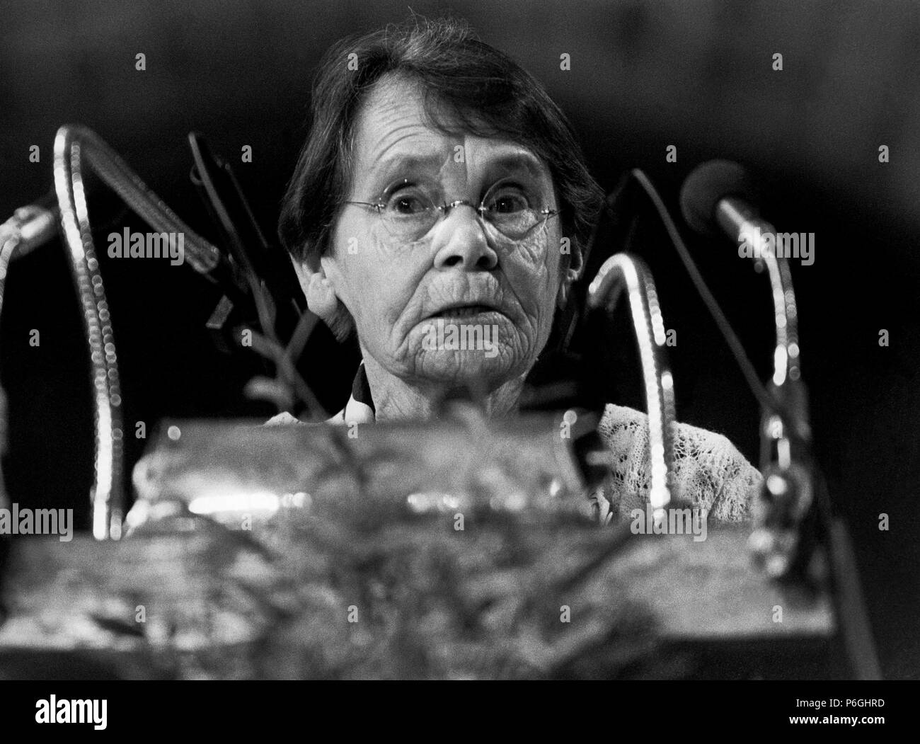 BARBARA MCCLINTOCK American Scientist who was awarded Nobel Prize in Physiology 1983 at Nobel banquett helding her speach Stock Photo