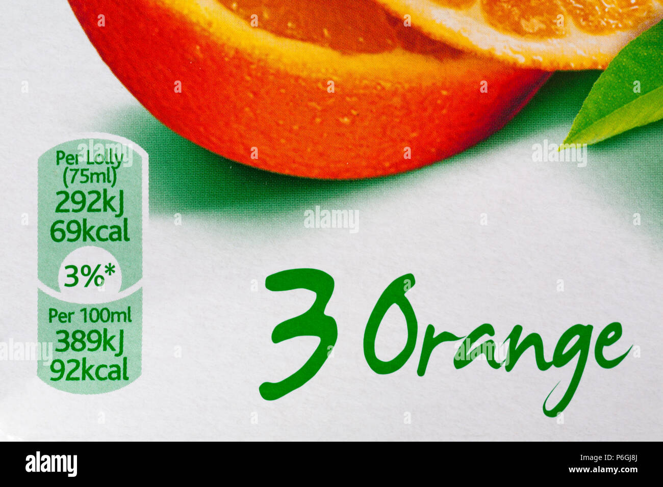nutritional information detail on box of 3 orange Del Monte Quality 100
