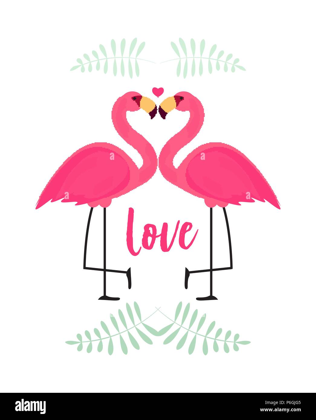 Cute Pink Flamingo in Love Background Vector Illustration Stock Vector ...