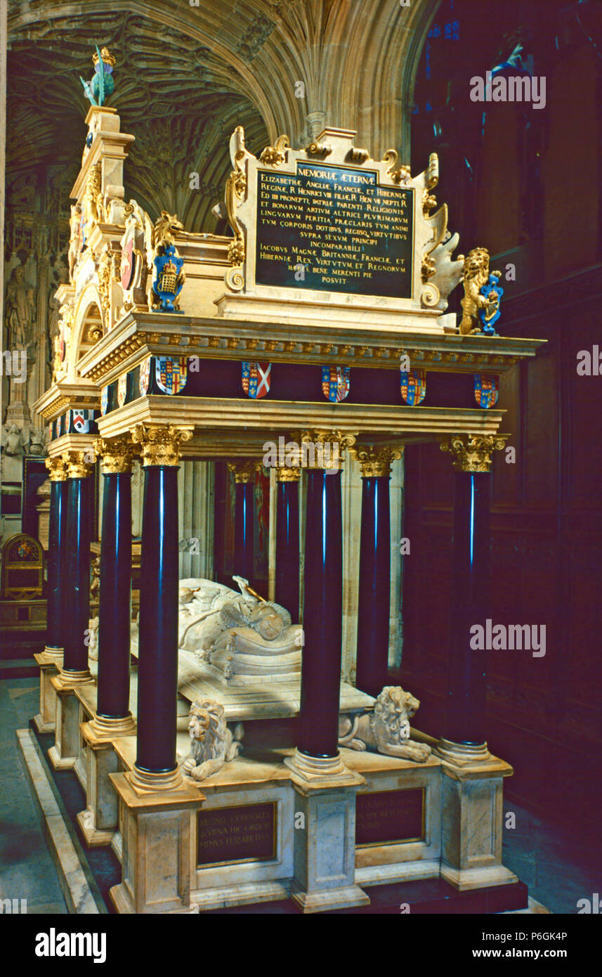 Queen Elizabeth  I tomb,Westminster Abbey,London,England Stock Photo
