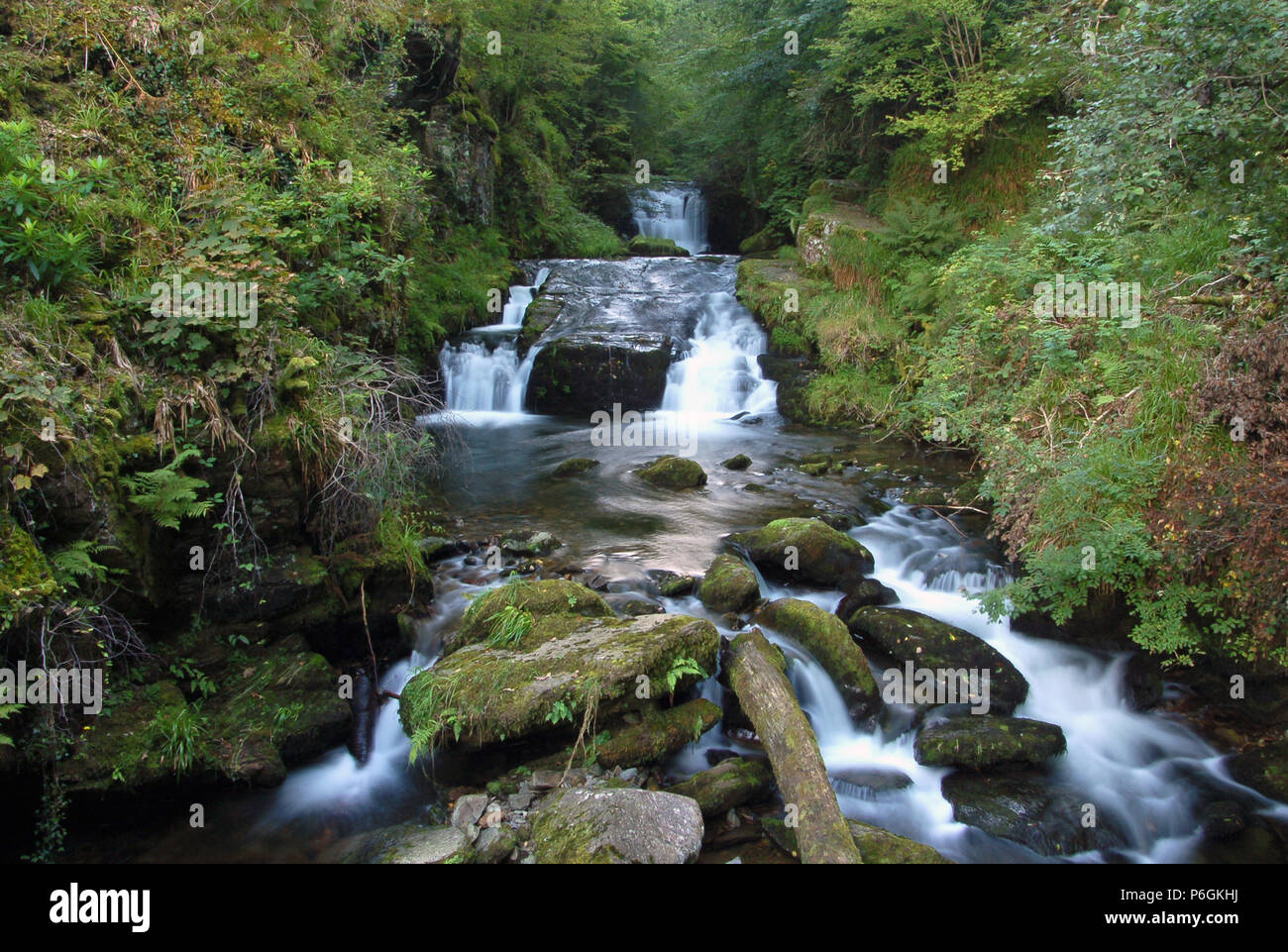 Long Exposure Photograph of a Waterfall near Bucks Mills on the North Devon Coast Area of Outstanding Natural Beauty Stock Photo