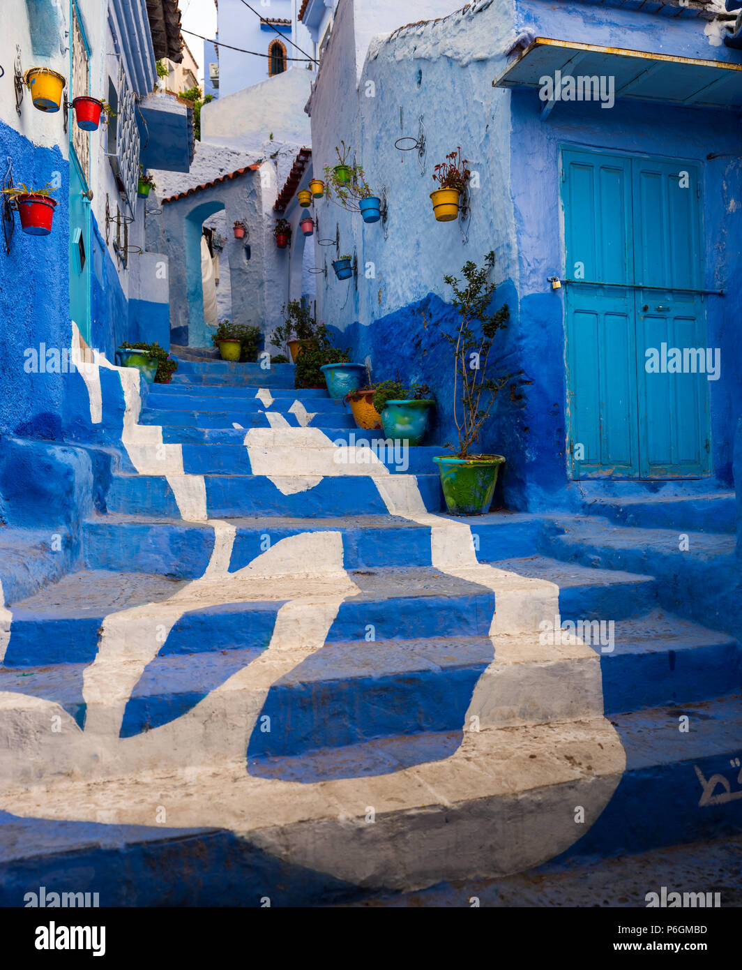 CHEFCHAOUEN, MOROCCO CIRCA APRIL 2017 Streets of Chefchaouen Stock