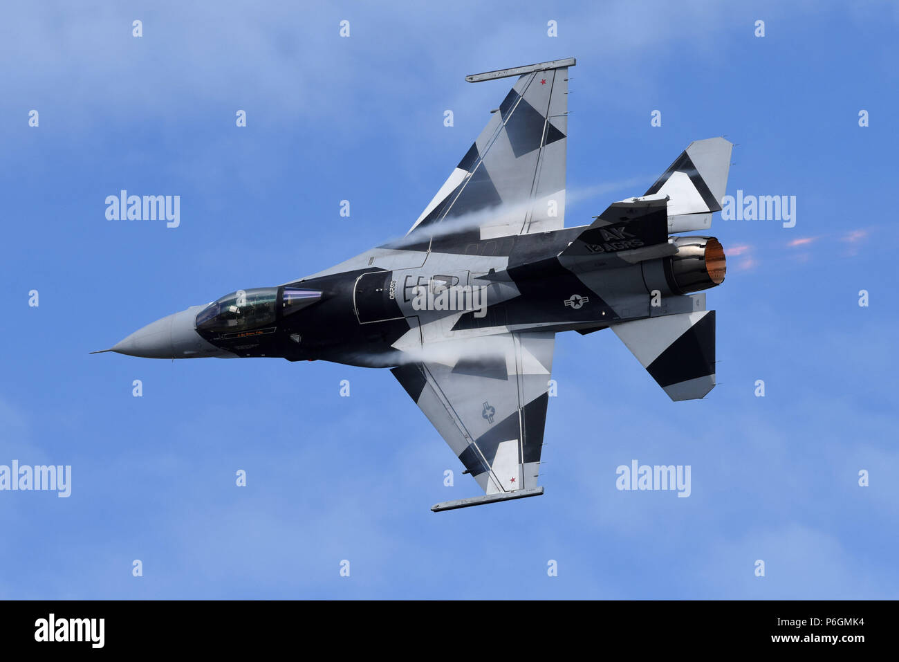 A U.S Air Force F16 Fighting Falcon flies at the Arctic Thunder Open