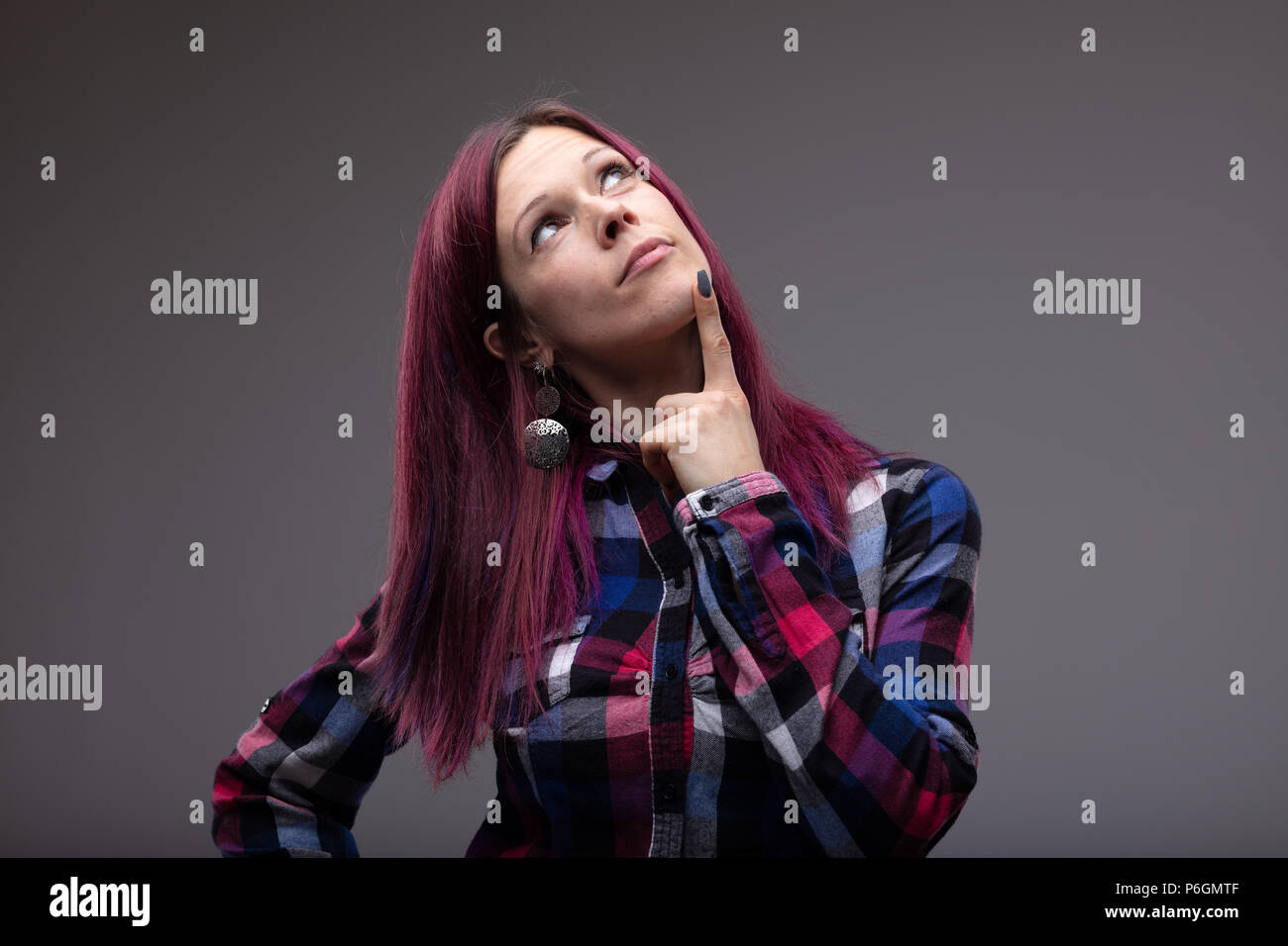 Attractive Modern Thoughtful Woman With Long Dyed Hair Tinted