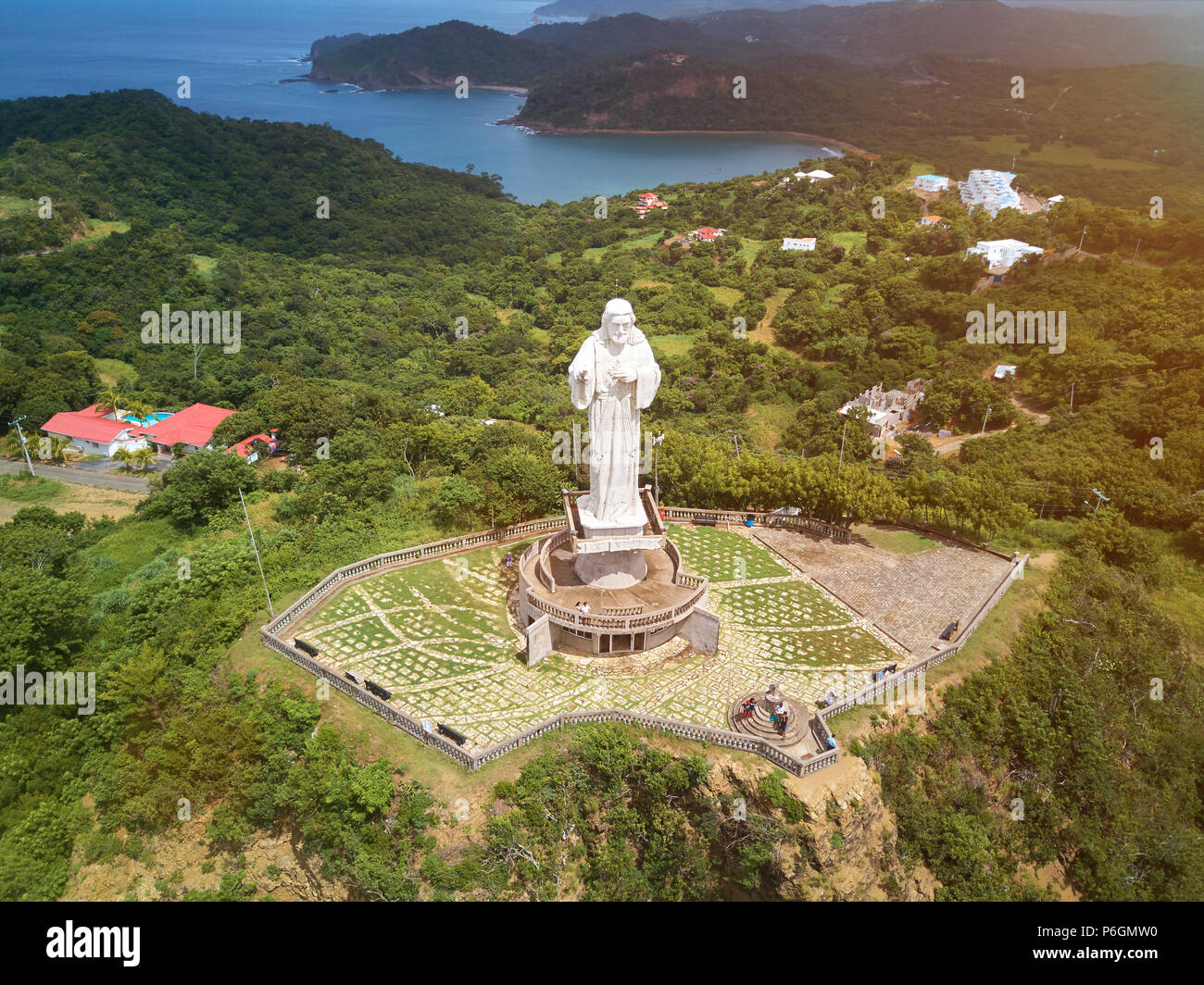 Aerial view of jesus christ statue in san juan del sur nicaragua Stock
