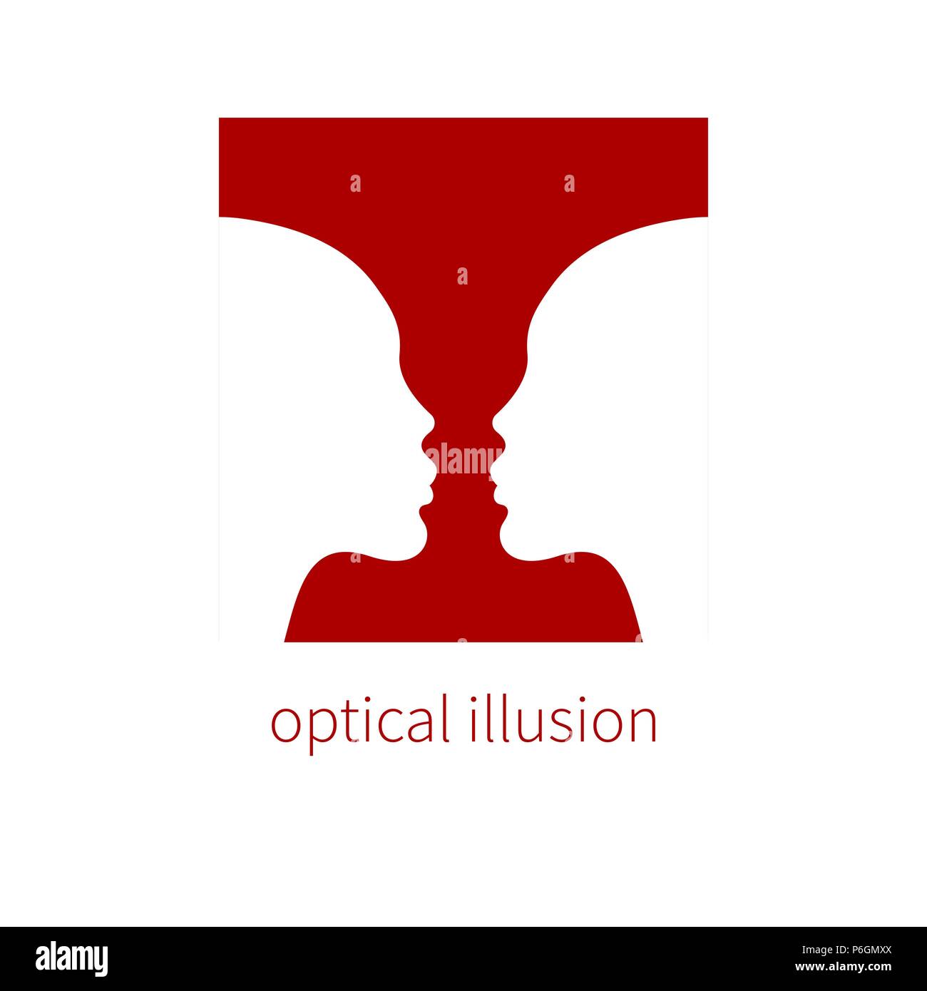 Optical illusion vase and two profiles, negative and positive space, visual deception