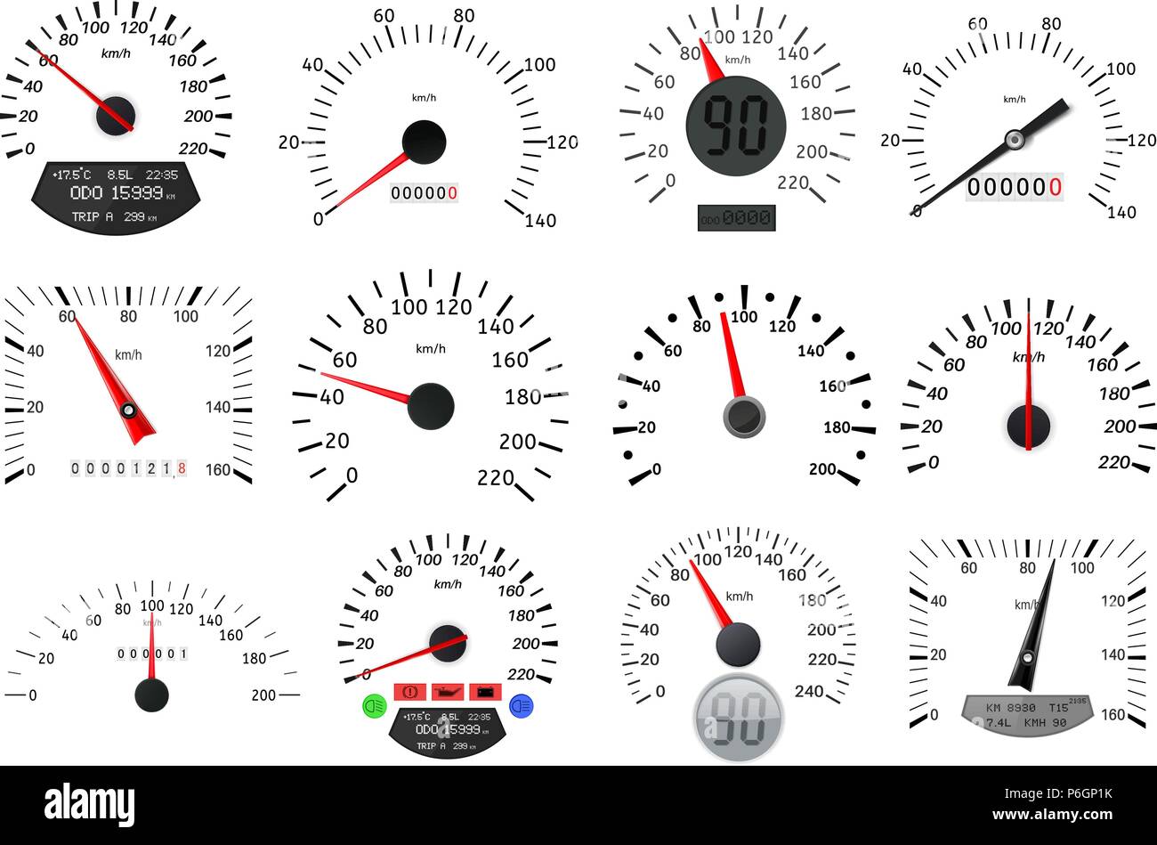 Speedometer and tachometer scales. Large collection Stock Vector Image