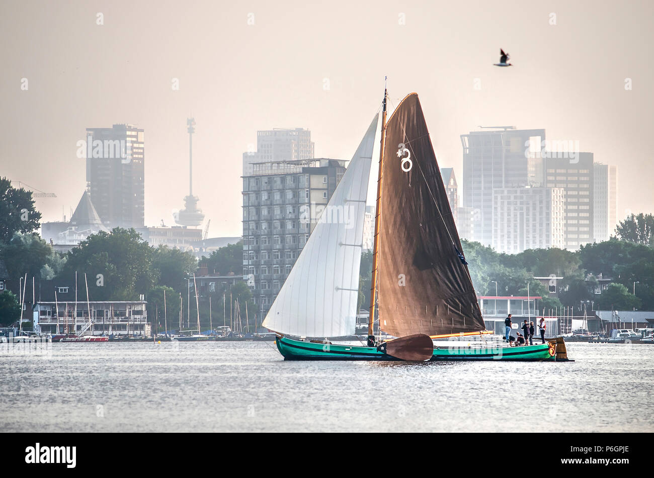 Rotterdam, The Netherlands, May 30, 2018 a traditional Frysian skutsje