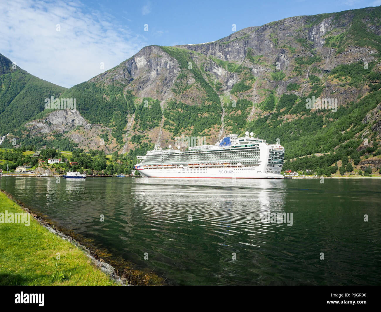 P&O Azura in Flam Norway. Norwegian Fjord Cruise Stock Photo