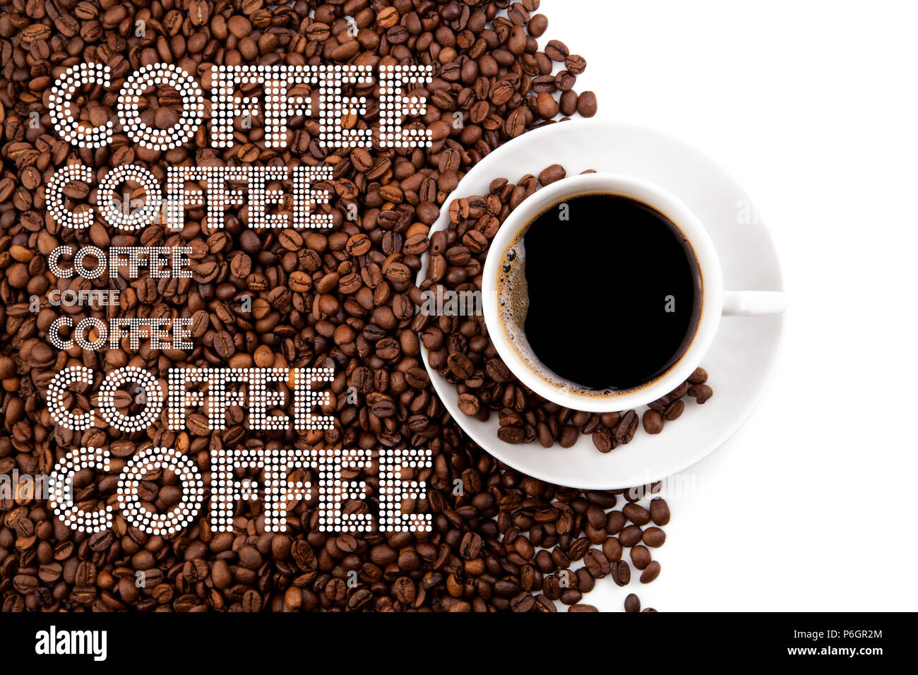 cup of black coffee with roasted beans on white background Stock Photo ...